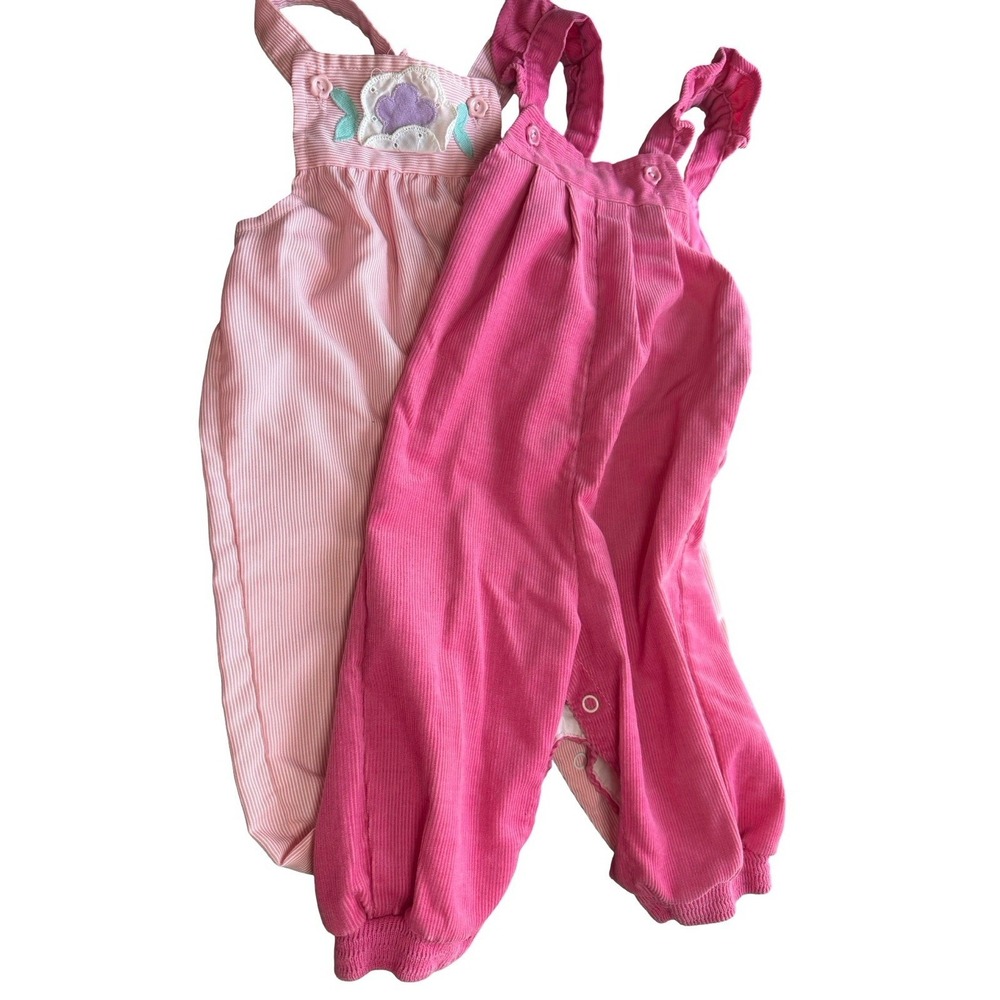 Vintage Health-tex lot of infant girls overalls pink‎ corduroy 9 12 months